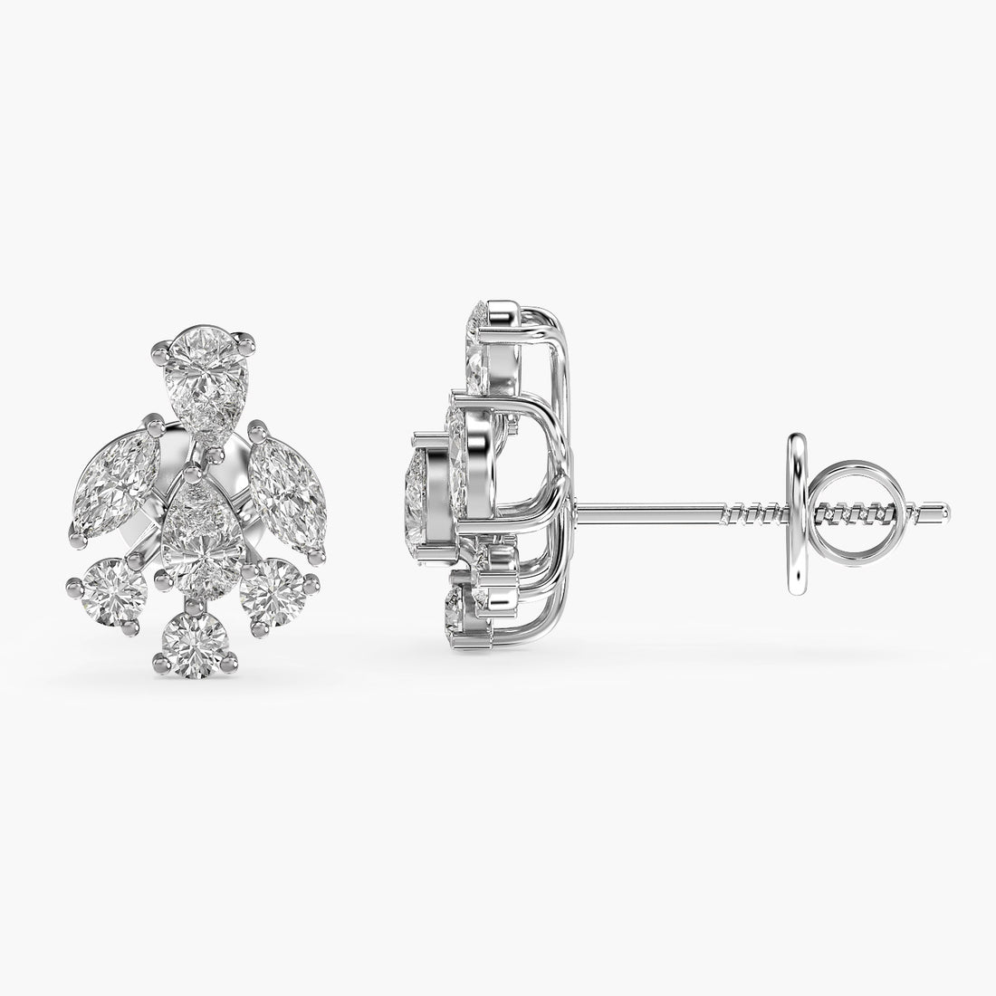 Lustre Bloom Earrings - Side View in White Gold - Diamond Earring by Moena