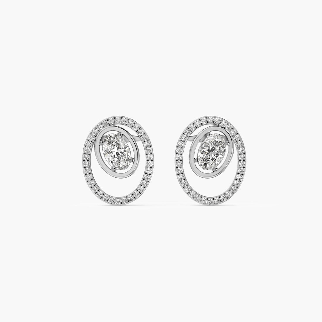 Orbit Oval Diamond Studs - Front View in White Gold - Oval Diamond Stud by Moena