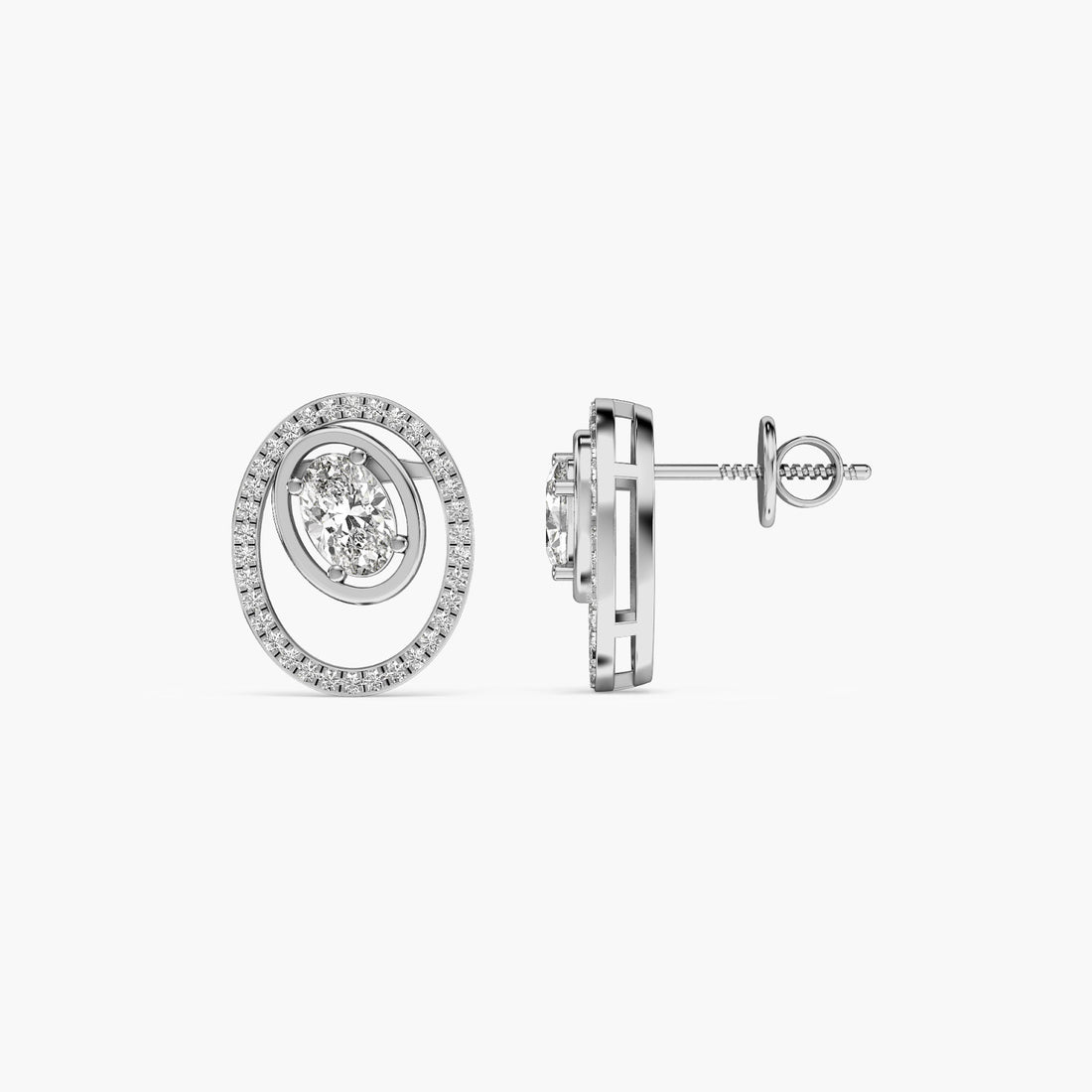 Orbit Oval Diamond Studs - Side View in White Gold - Oval Diamond Stud by Moena