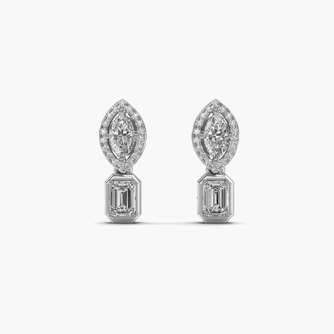 Radiant Drop Solitaire Earrings - Front View in White Gold - Radiant Diamond Earring by Moena