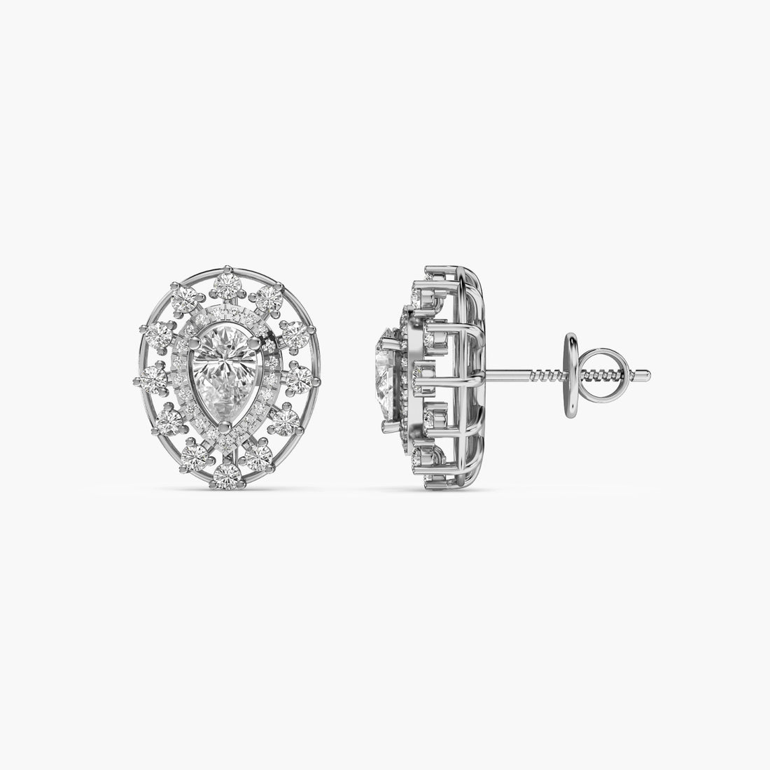 Radiance Pear Diamond Studs - Side View in White Gold - Pear Diamond Stud by Moena
