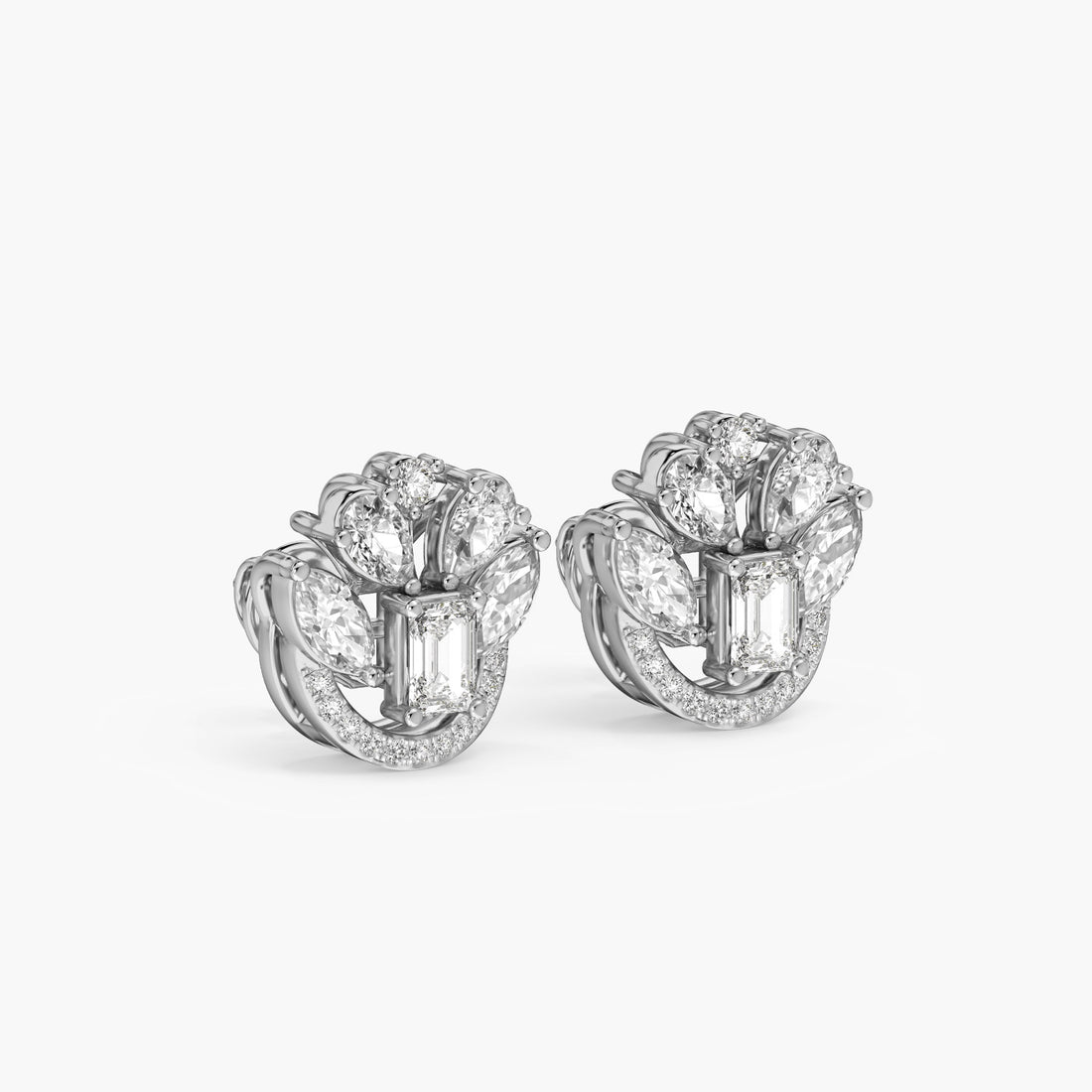 Tulip Bloom Stud Earrings - 3D View in White Gold - Diamond Earring by Moena