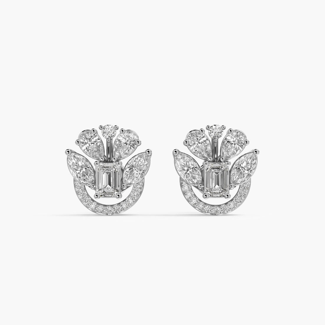 Tulip Bloom Stud Earrings - Front View in White Gold - Diamond Earring by Moena