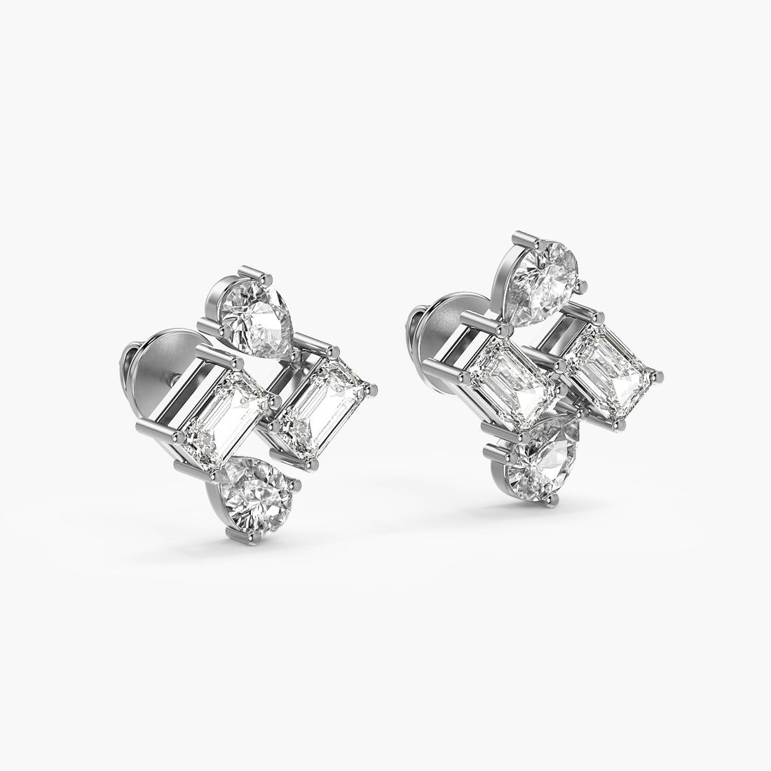 Geometric Grace Lab-Grown Diamond Earrings - 3D View in White Gold - Diamond Earring by Moena