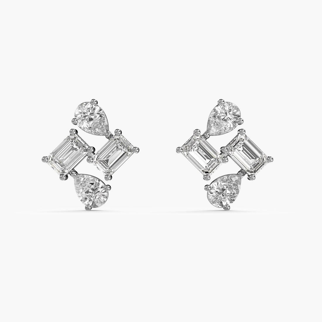 Geometric Grace Lab-Grown Diamond Earrings - Front View in White Gold - Diamond Earring by Moena