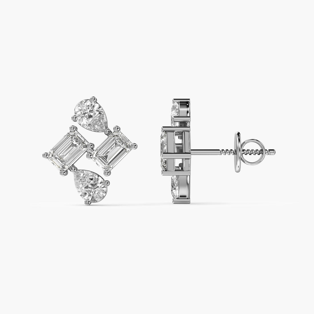 Geometric Grace Lab-Grown Diamond Earrings - Side View in White Gold - Diamond Earring by Moena