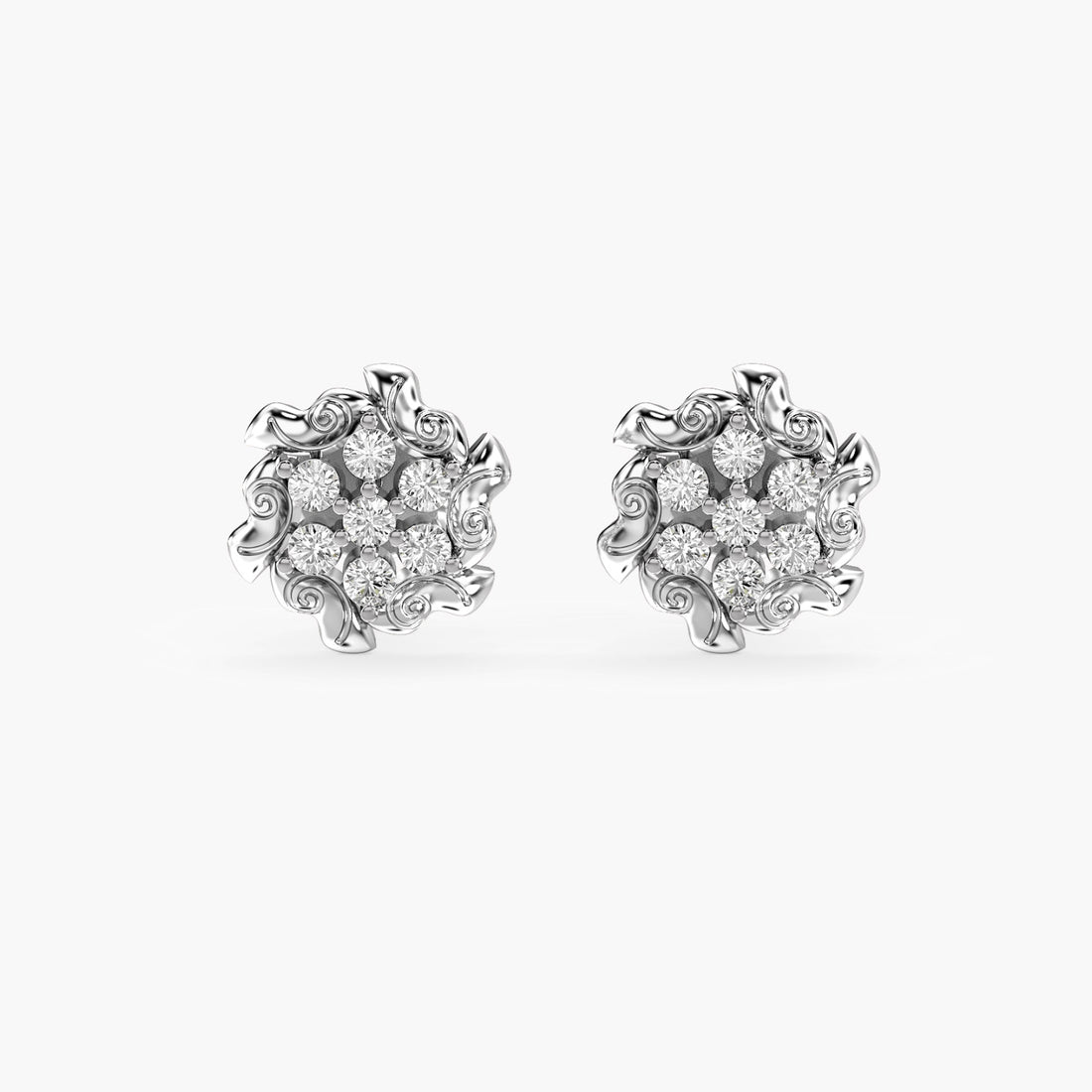 Floret Glow Earrings - Front View in White Gold - Diamond Earring by Moena