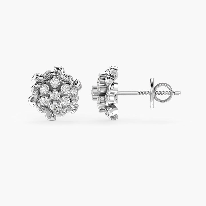 Floret Glow Earrings - Side View in White Gold - Diamond Earring by Moena