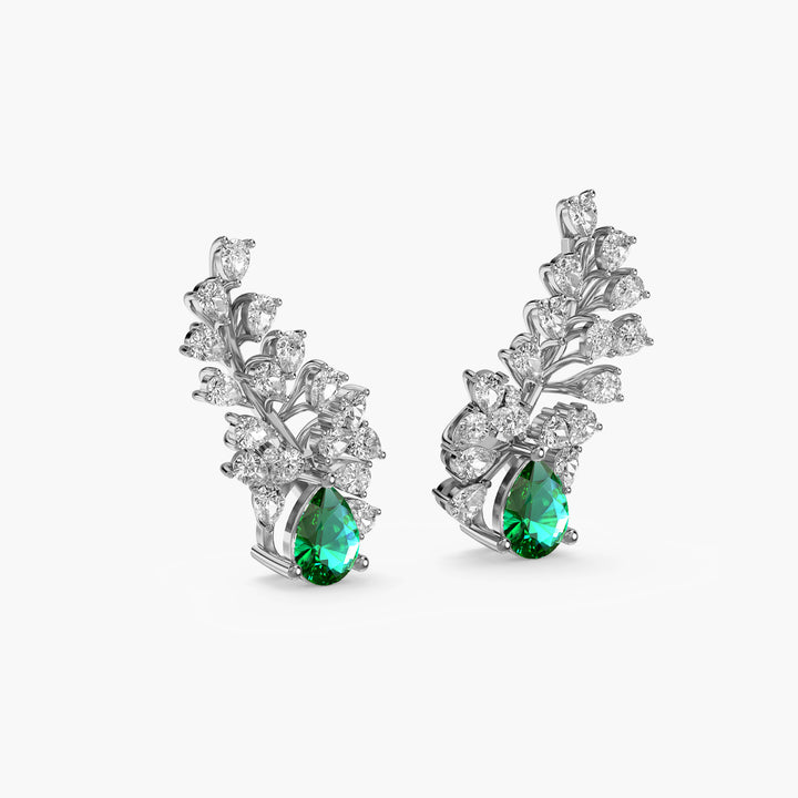 Emerald Leaf Climber Earrings