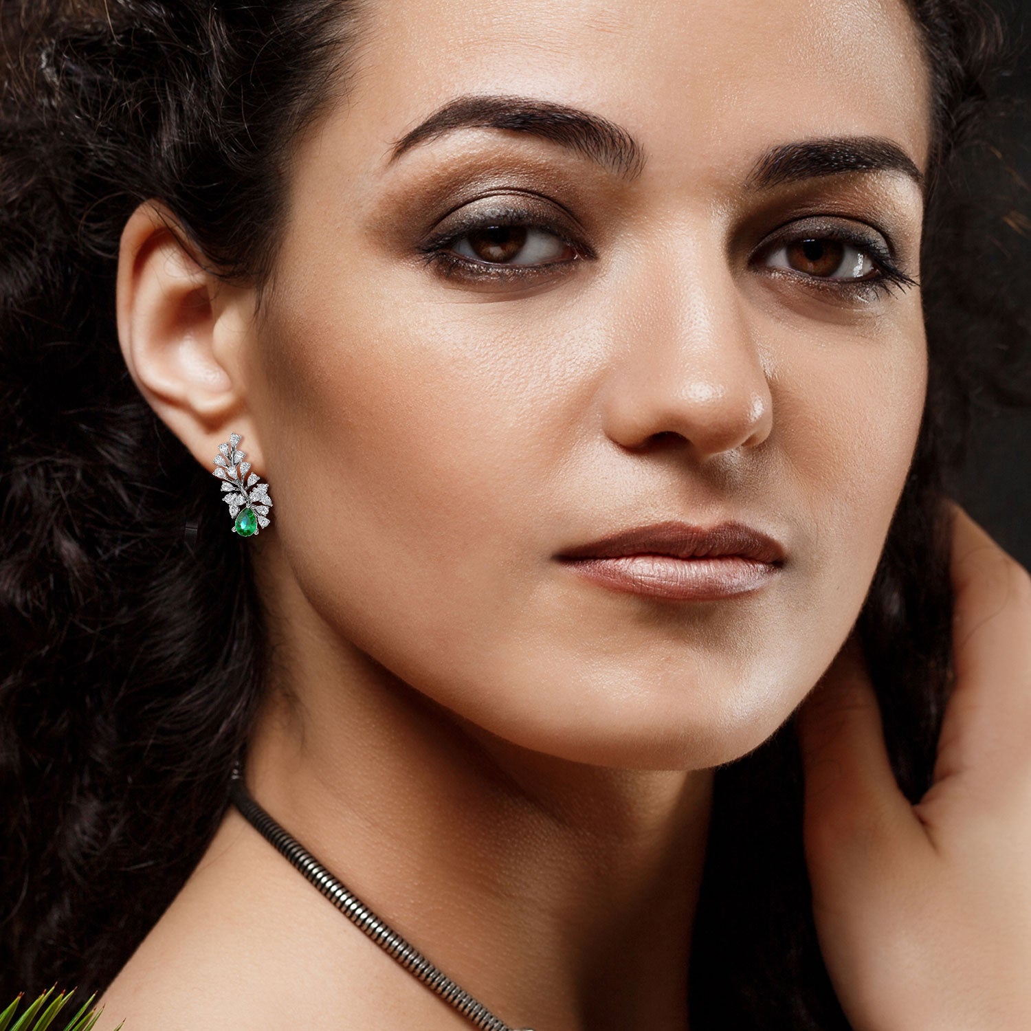 Emerald Leaf Climber Earrings