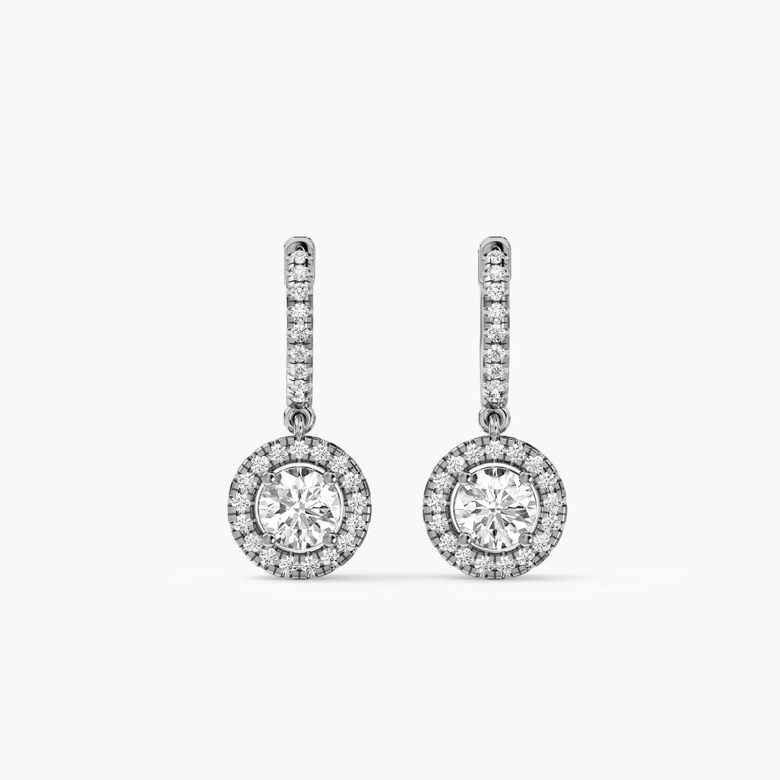 Halo Drop Earrings - Front View in White Gold - Diamond Earring by Moena