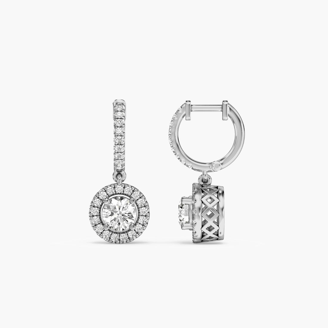 Halo Drop Earrings - Side View in White Gold - Diamond Earring by Moena