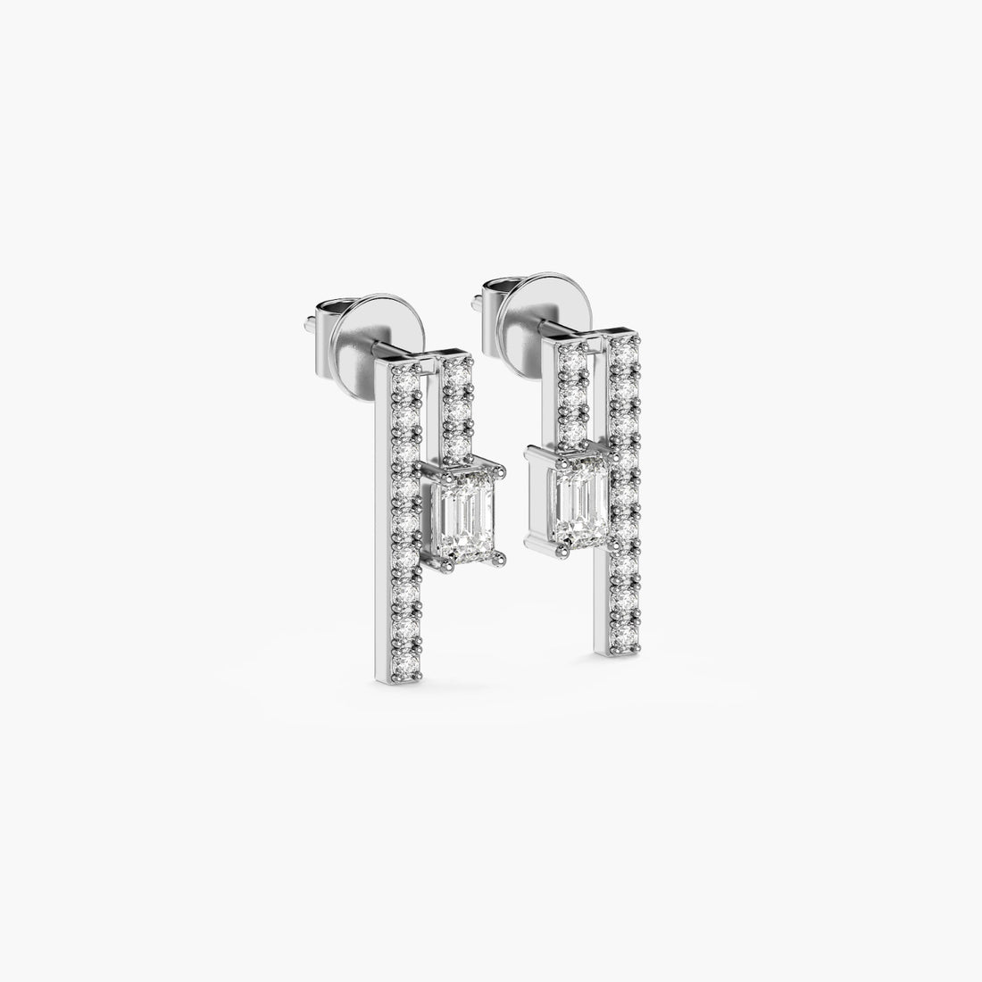 Emerald Illusion Studs - 3D View in White Gold - Emerald Diamond Stud by Moena