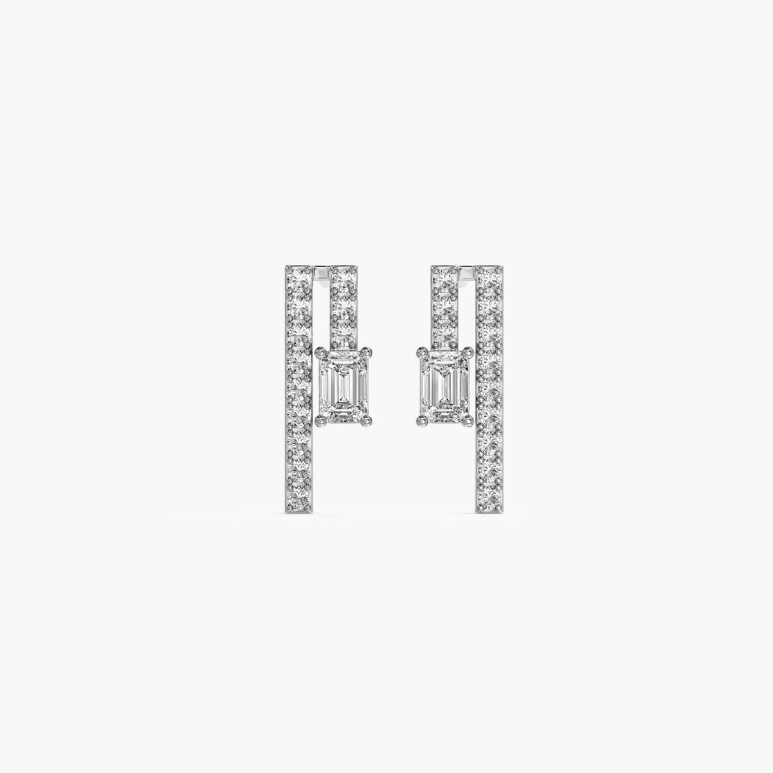 Emerald Illusion Studs - Front View in White Gold - Emerald Diamond Stud by Moena