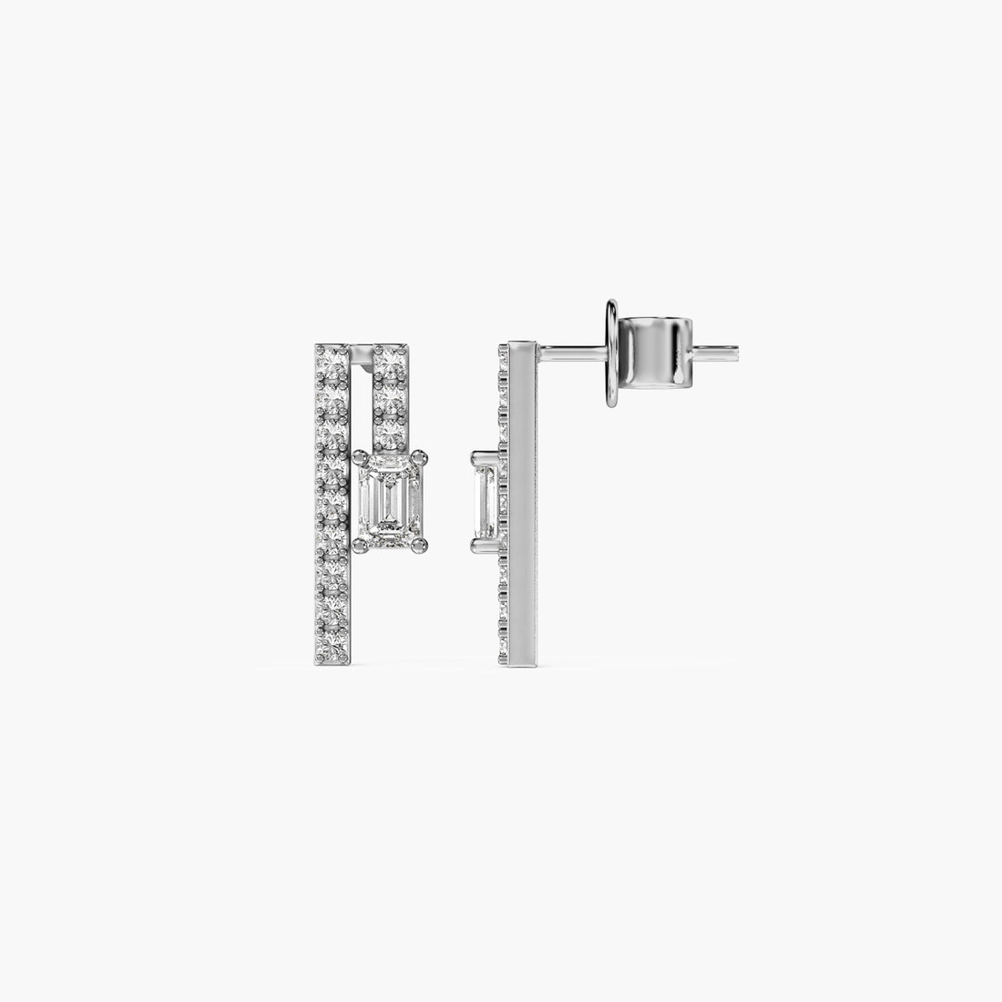 Emerald Illusion Studs - Side View in White Gold - Emerald Diamond Stud by Moena