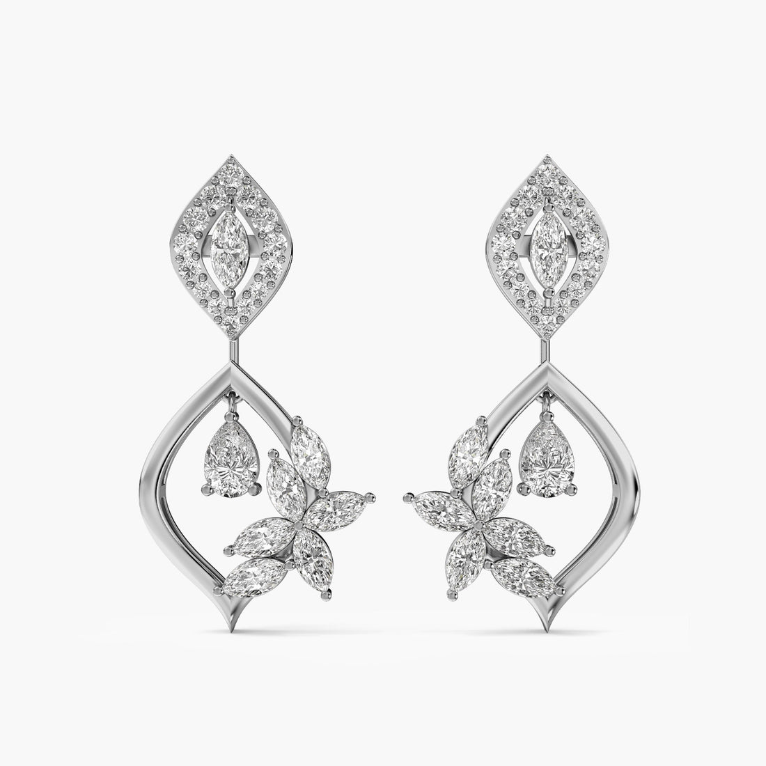Floral Cascade Drops - Front View in White Gold - Diamond Jewellery by Moena