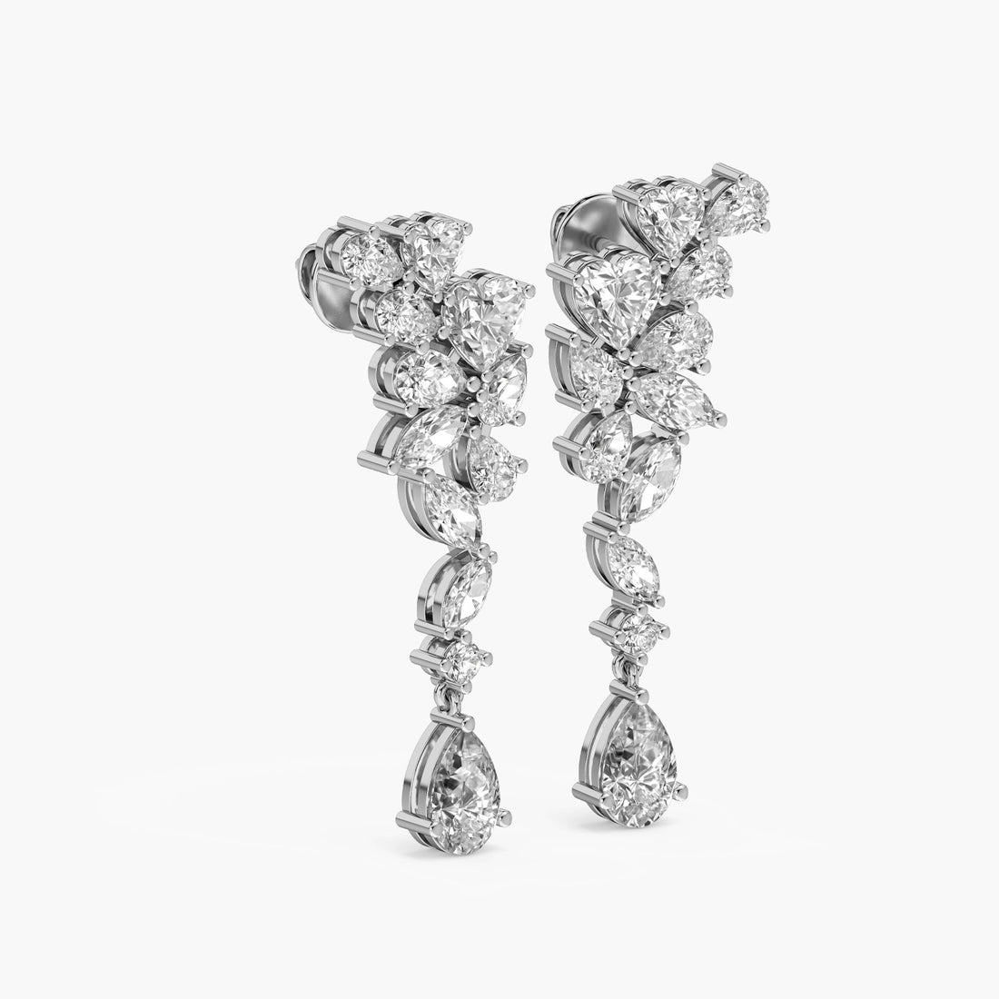 Cascade Sparkle Danglers - 3D View in White Gold - Diamond Jewellery by Moena