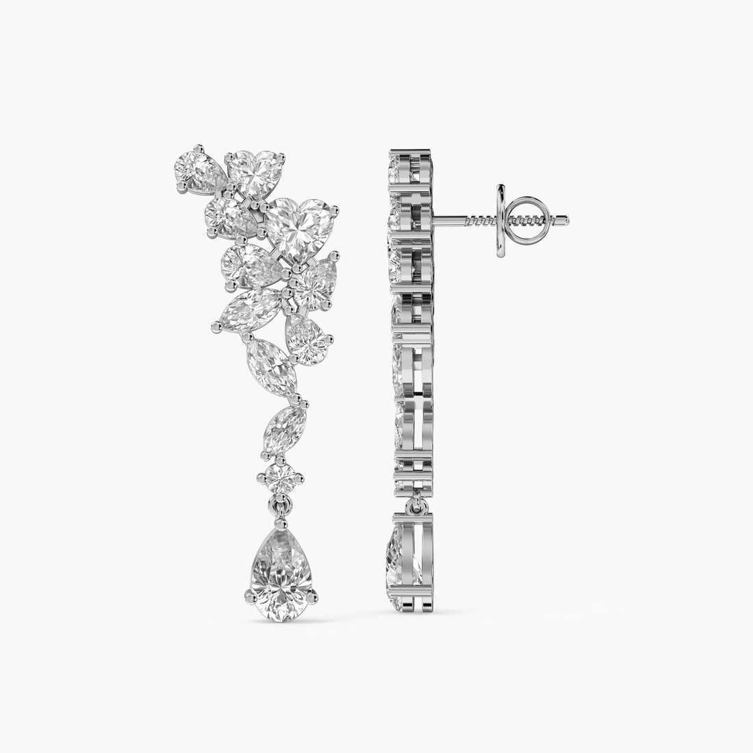 Cascade Sparkle Danglers - Side View in White Gold - Diamond Jewellery by Moena