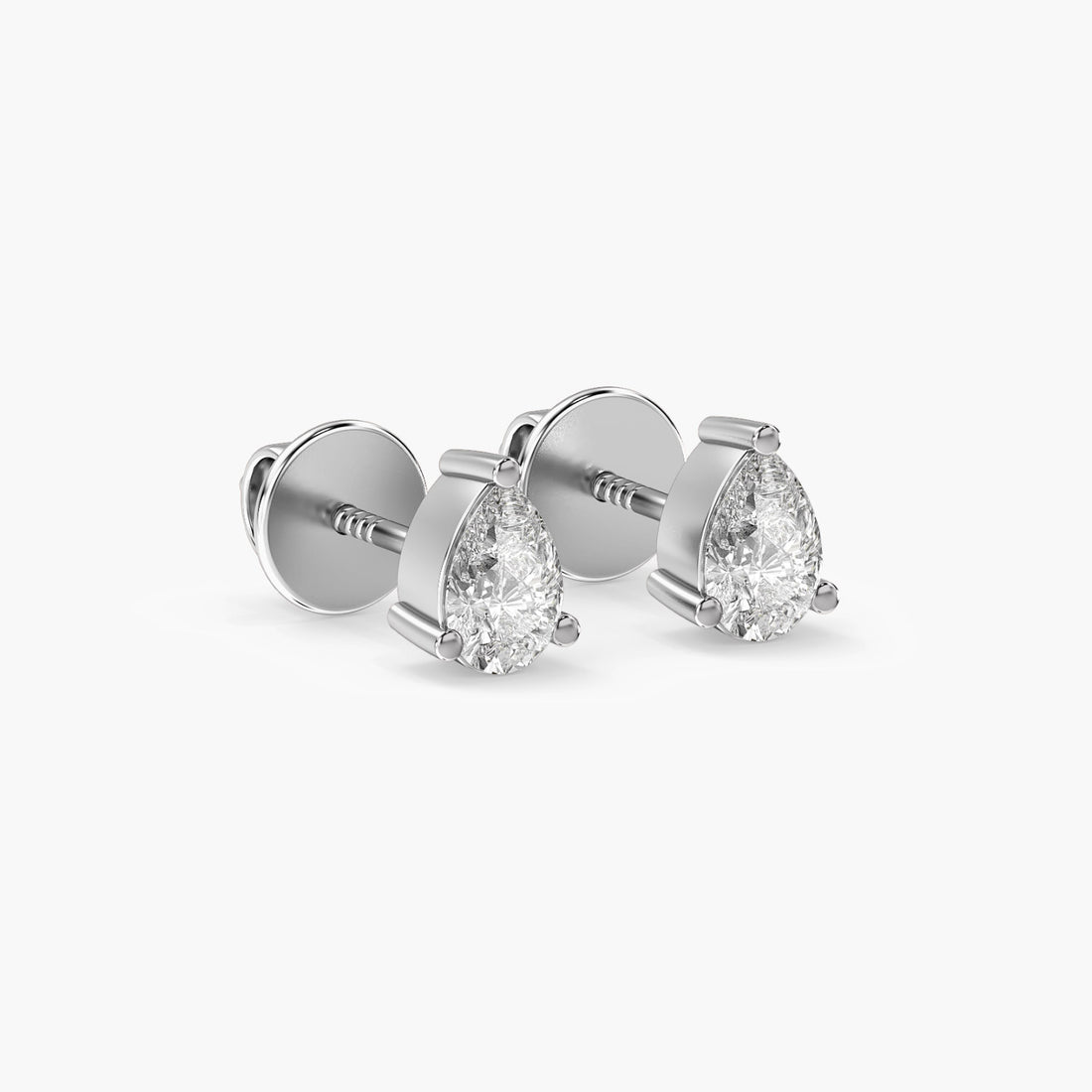 Classic Pear Studs - 3D View in White Gold - Pear Diamond Stud by Moena