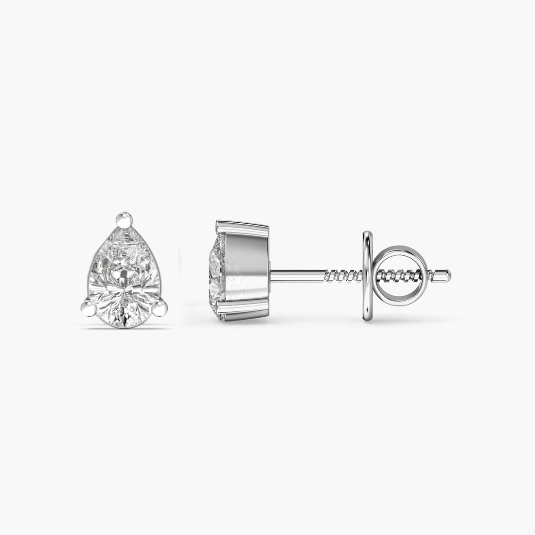 Classic Pear Studs - Side View in White Gold - Pear Diamond Stud by Moena