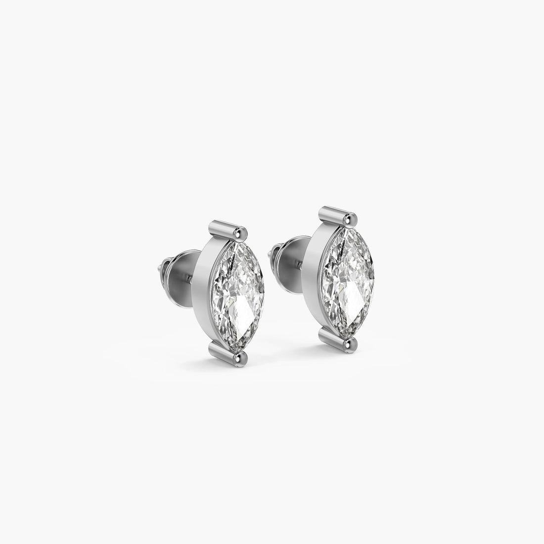 Marquise Glow Diamond Studs - 3D View in White Gold - Marquise Diamond Stud by Moena