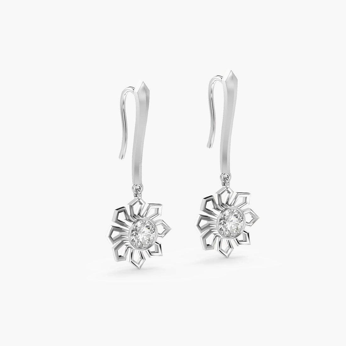 Flora Drops - 3D View in White Gold - Diamond Jewellery by Moena