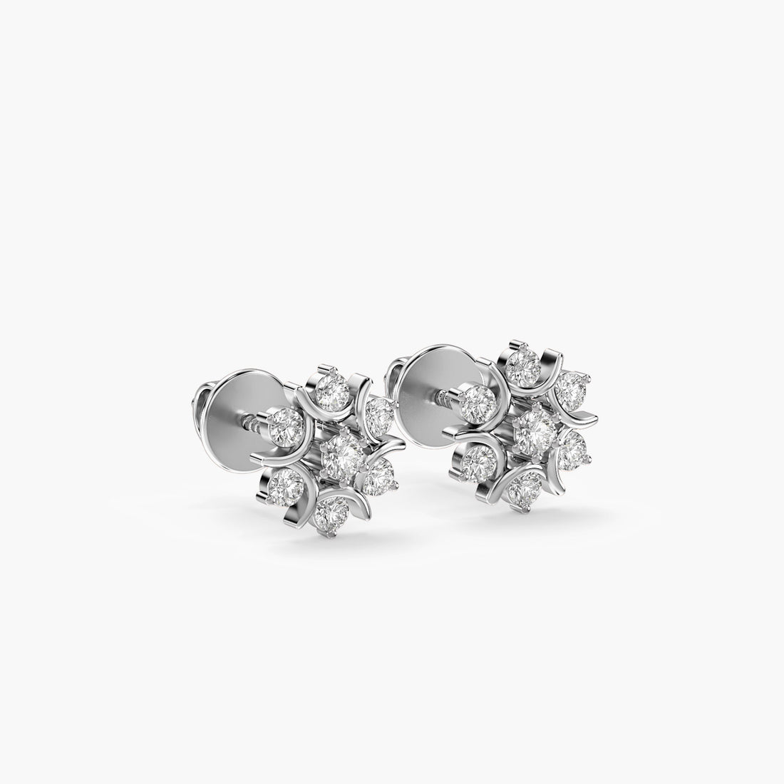Solar Flora Studs - 3D View in White Gold - Diamond Stud by Moena