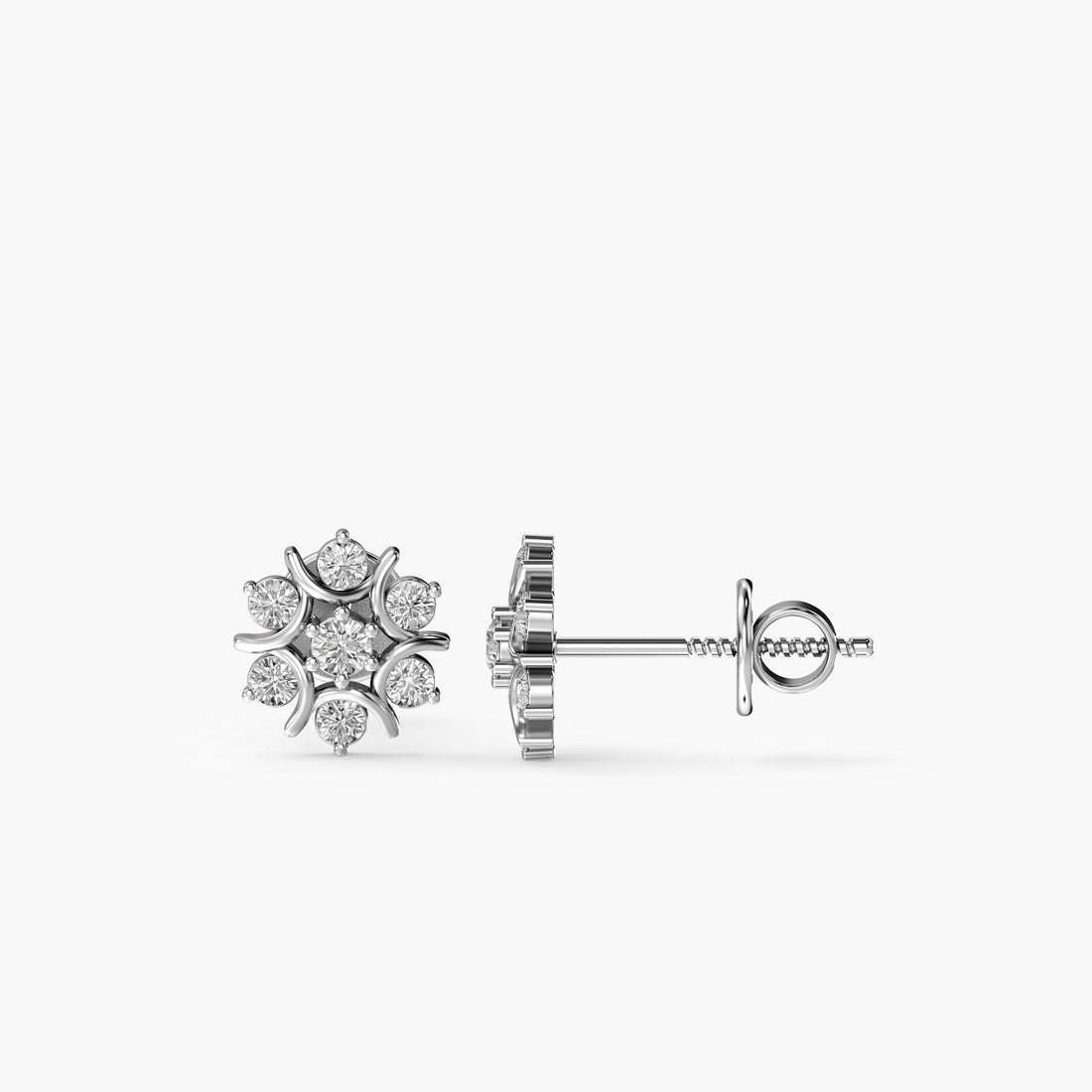 Solar Flora Studs - Side View in White Gold - Diamond Stud by Moena