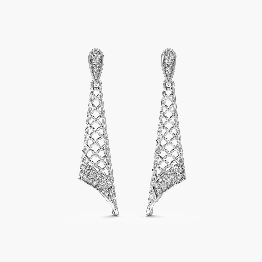 Regal Mesh Drop Earrings - Front View in White Gold - Diamond Earring by Moena