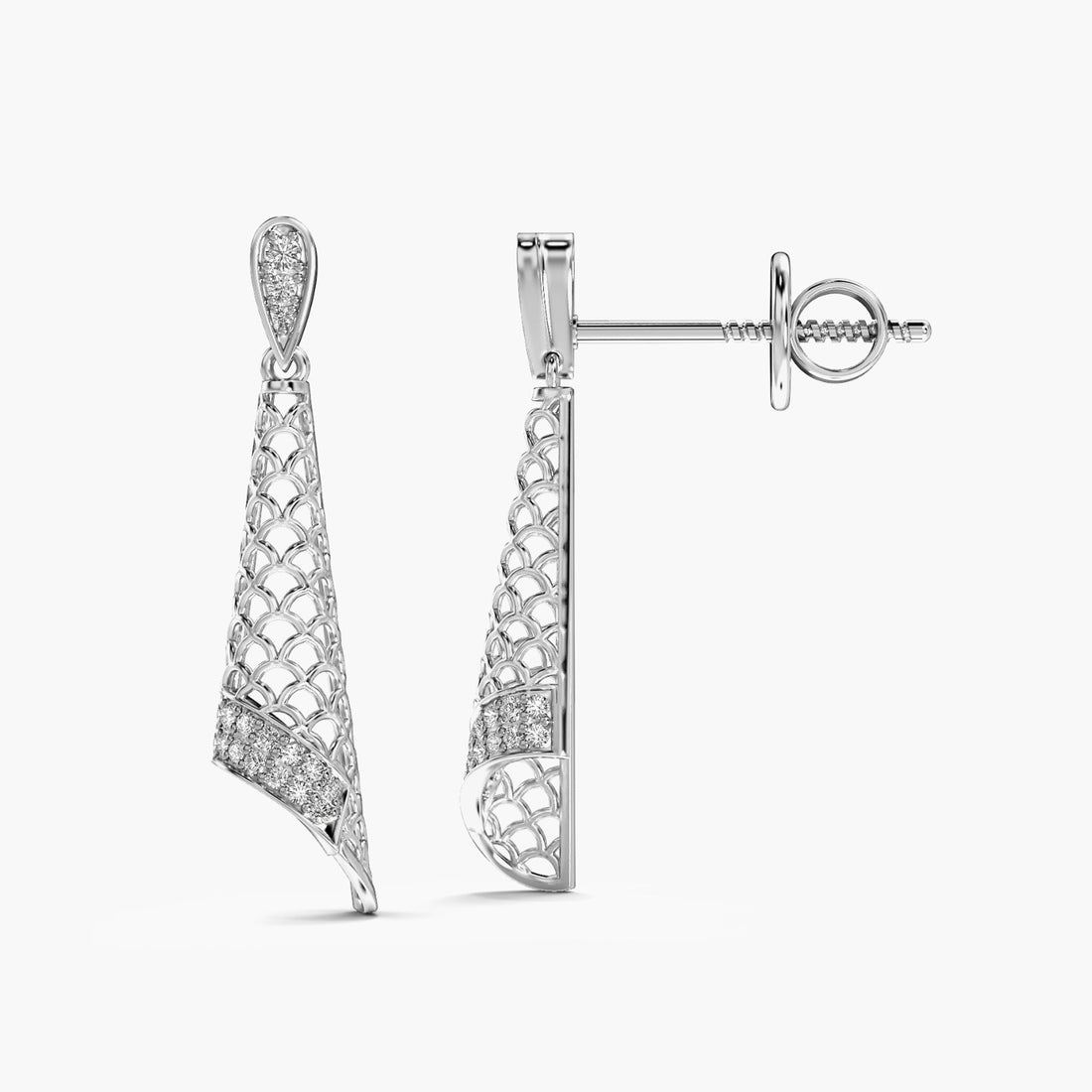 Regal Mesh Drop Earrings - Side View in White Gold - Diamond Earring by Moena