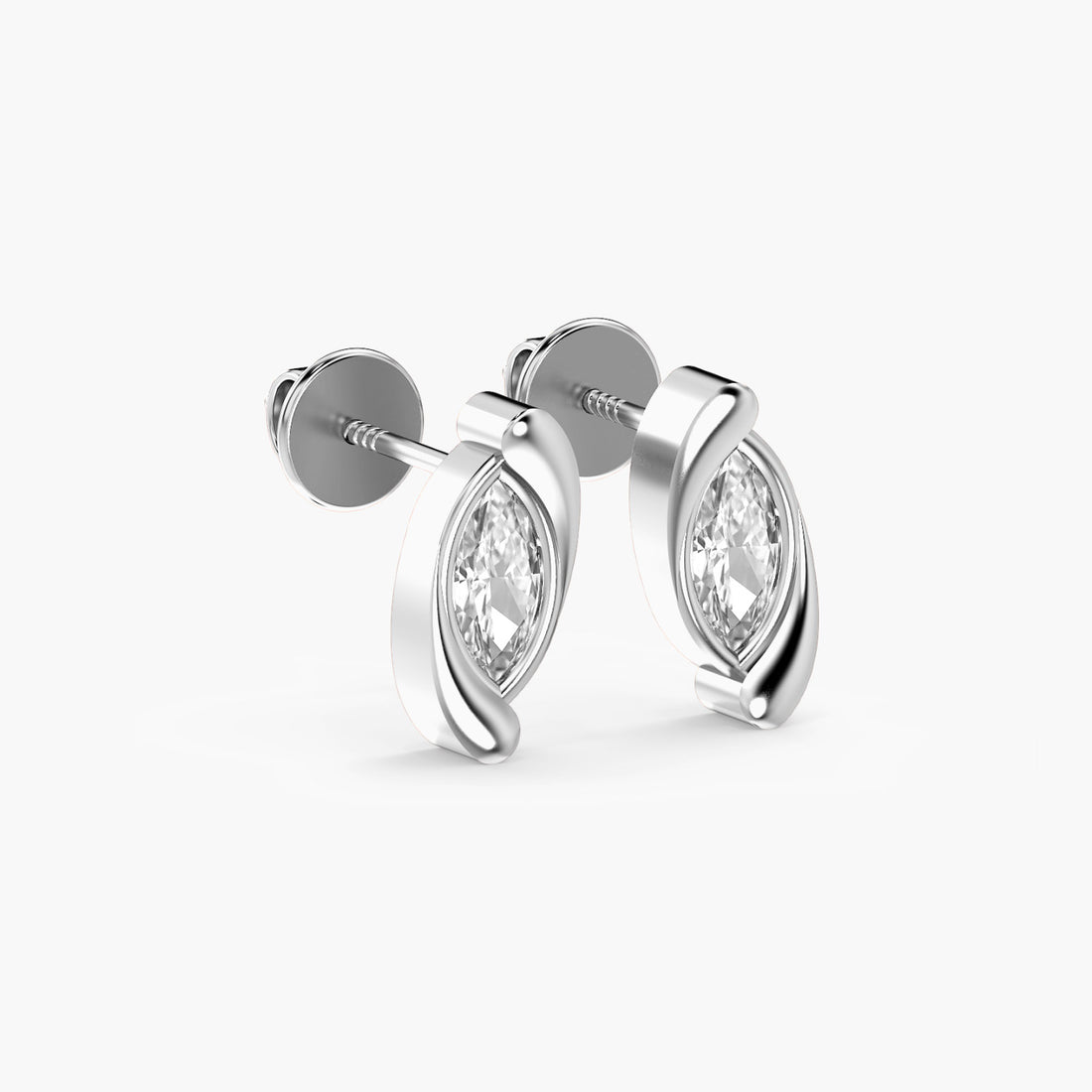 Glint Swirl Earrings - 3D View in White Gold - Diamond Earring by Moena