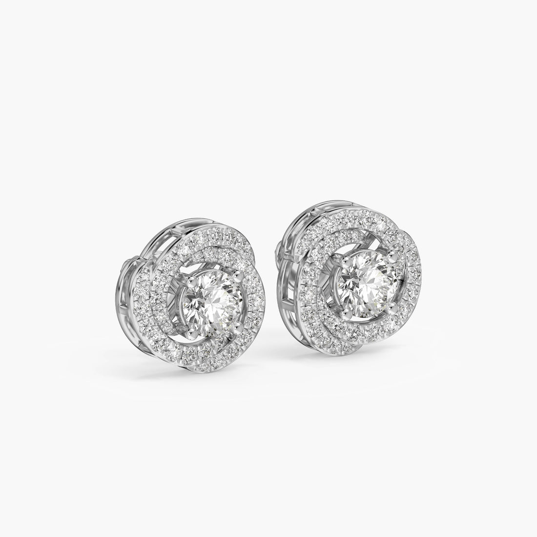 Sunburst Halo Stud Earrings - 3D View in White Gold - Diamond Earring by Moena