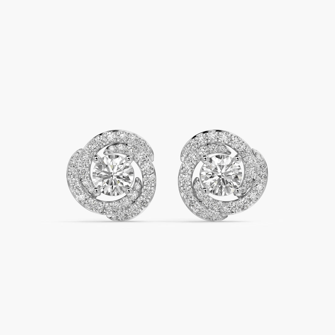 Sunburst Halo Stud Earrings - Front View in White Gold - Diamond Earring by Moena