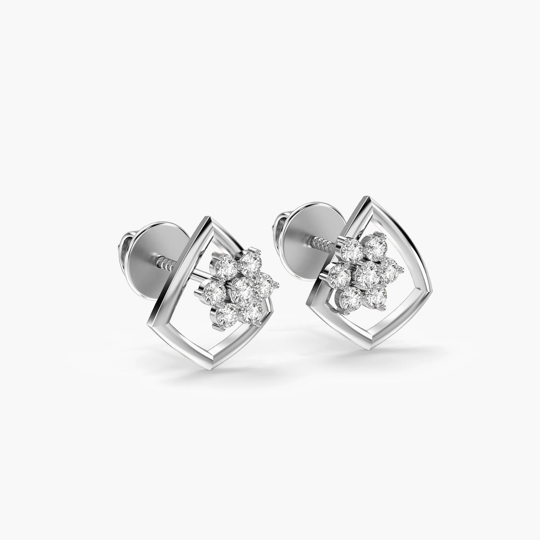 Blossom Frame Studs - 3D View in White Gold - Diamond Stud by Moena