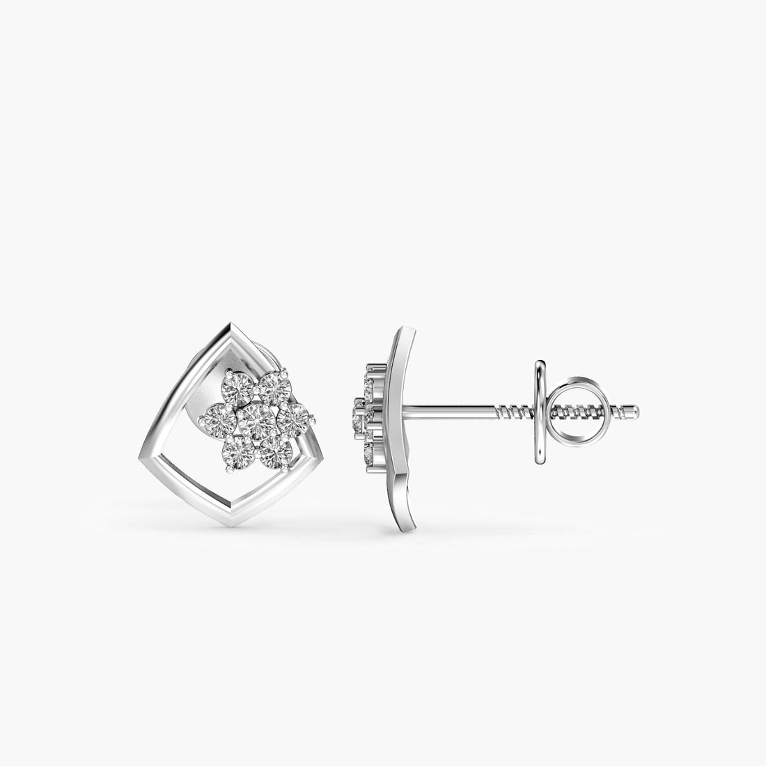 Blossom Frame Studs - Side View in White Gold - Diamond Stud by Moena