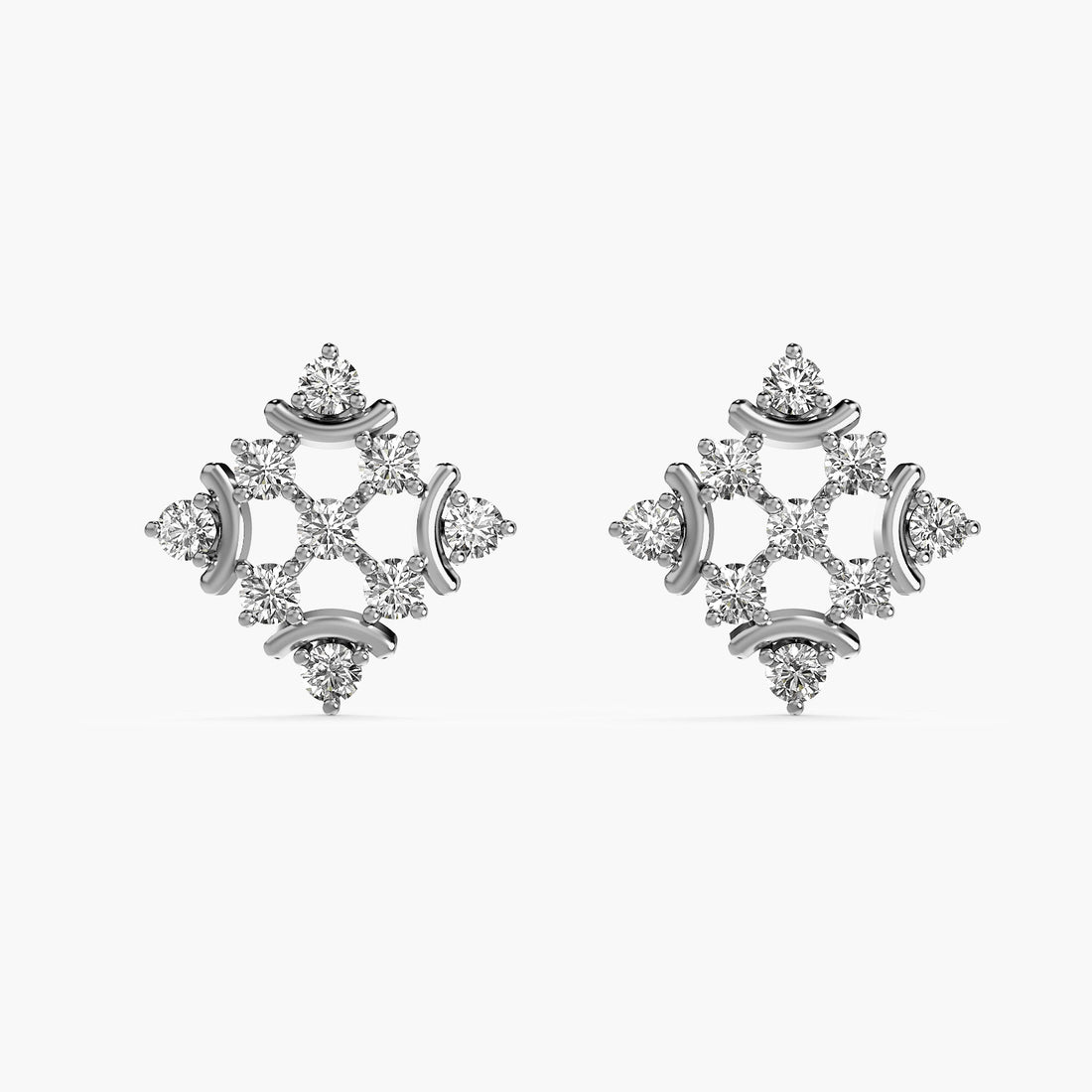 Regal Bloom Lab-Grown Diamond Earrings - Front View in White Gold - Diamond Earring by Moena
