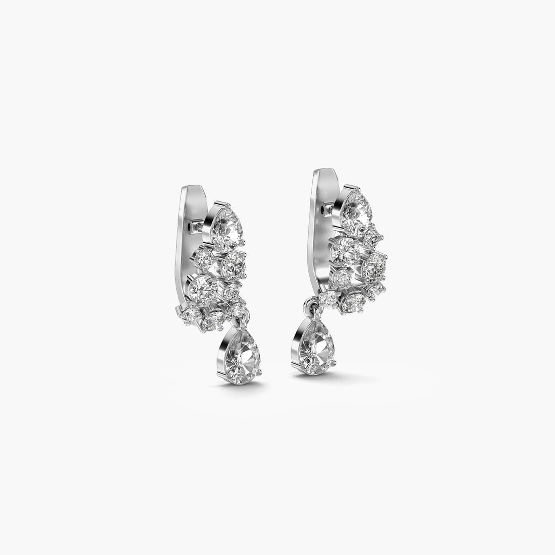 Blushing Cascade Drop Earrings - 3D View in White Gold - Diamond Earring by Moena