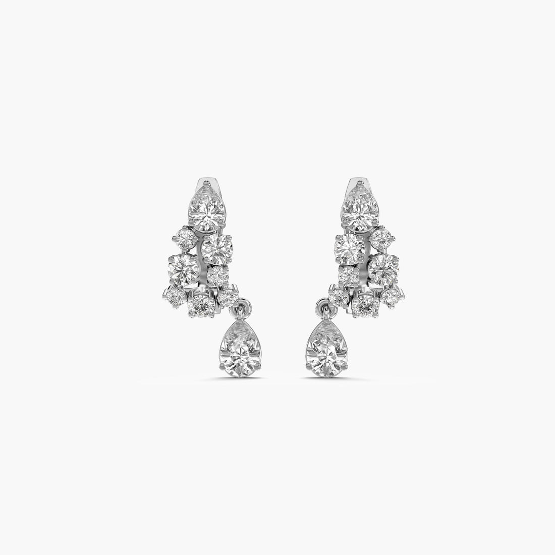 Blushing Cascade Drop Earrings - Front View in White Gold - Diamond Earring by Moena