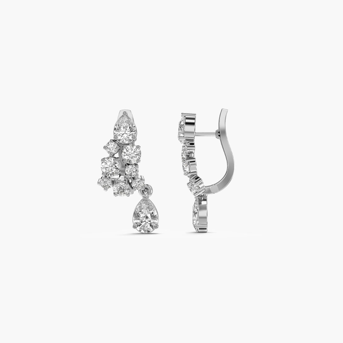 Blushing Cascade Drop Earrings - Side View in White Gold - Diamond Earring by Moena
