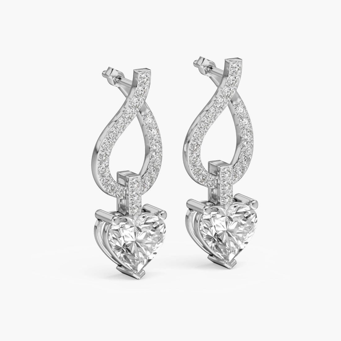 Heartline Dazzle Drops - 3D View in White Gold - Diamond Jewellery by Moena