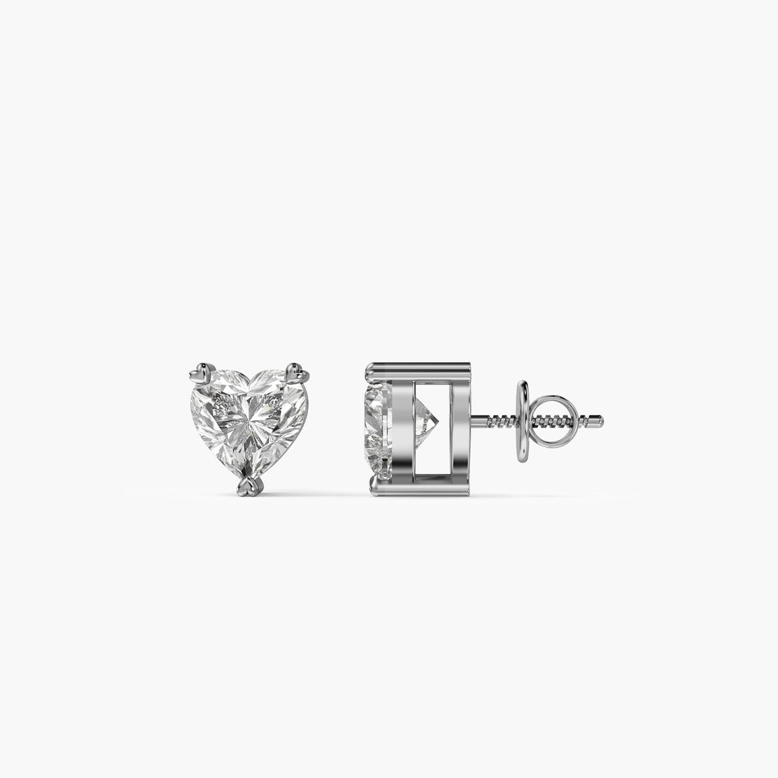 Eternal Heart Diamond Studs - Side View in White Gold - Heart Diamond Stud by Moena