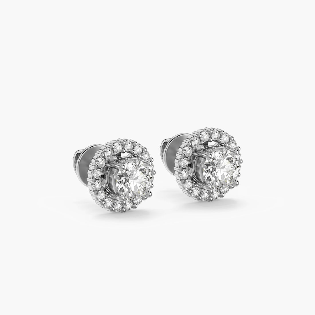 Classic Halo Stud Earrings - 3D View in White Gold - Diamond Earring by Moena