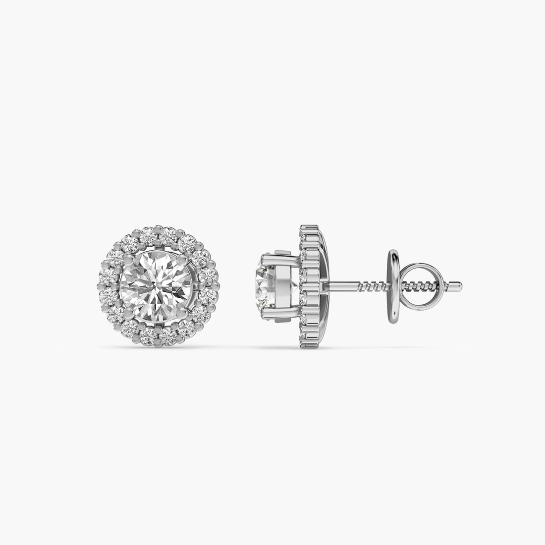 Classic Halo Stud Earrings - Side View in White Gold - Diamond Earring by Moena