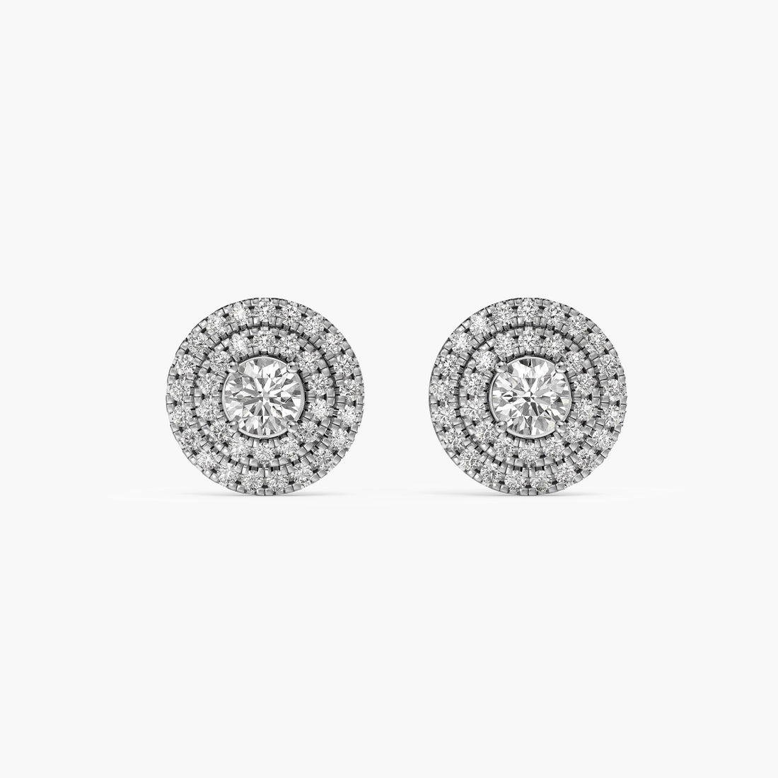Classic Round Diamond Halo Studs - Front View in White Gold - Round Diamond Stud by Moena