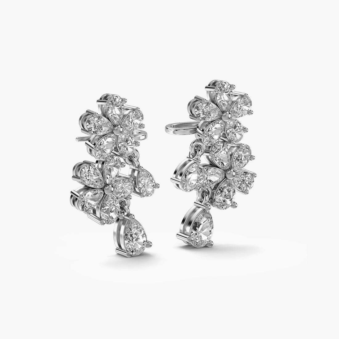 Petal Radiance Earrings - 3D View in White Gold - Diamond Earring by Moena