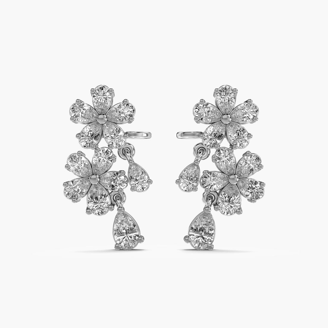 Petal Radiance Earrings - Front View in White Gold - Diamond Earring by Moena