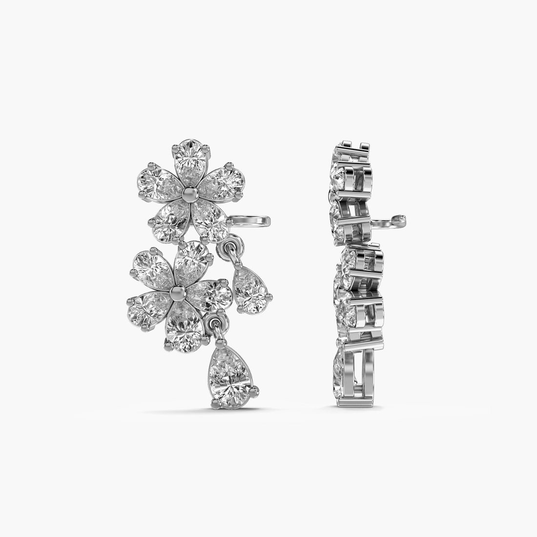 Petal Radiance Earrings - Side View in White Gold - Diamond Earring by Moena