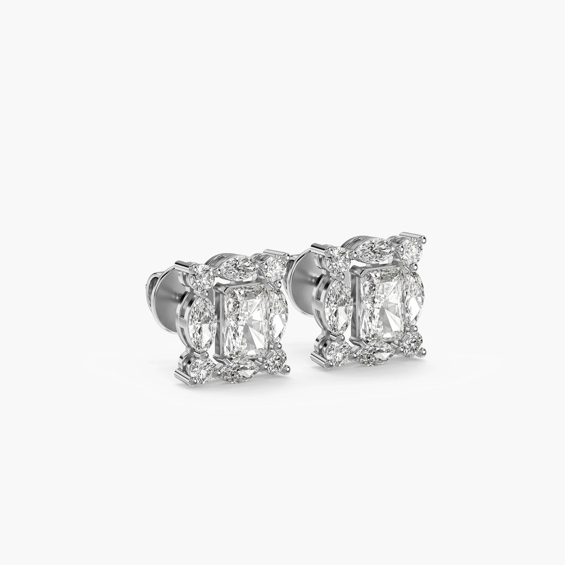 Regal Radiance Stud Earrings - 3D View in White Gold - Diamond Earring by Moena
