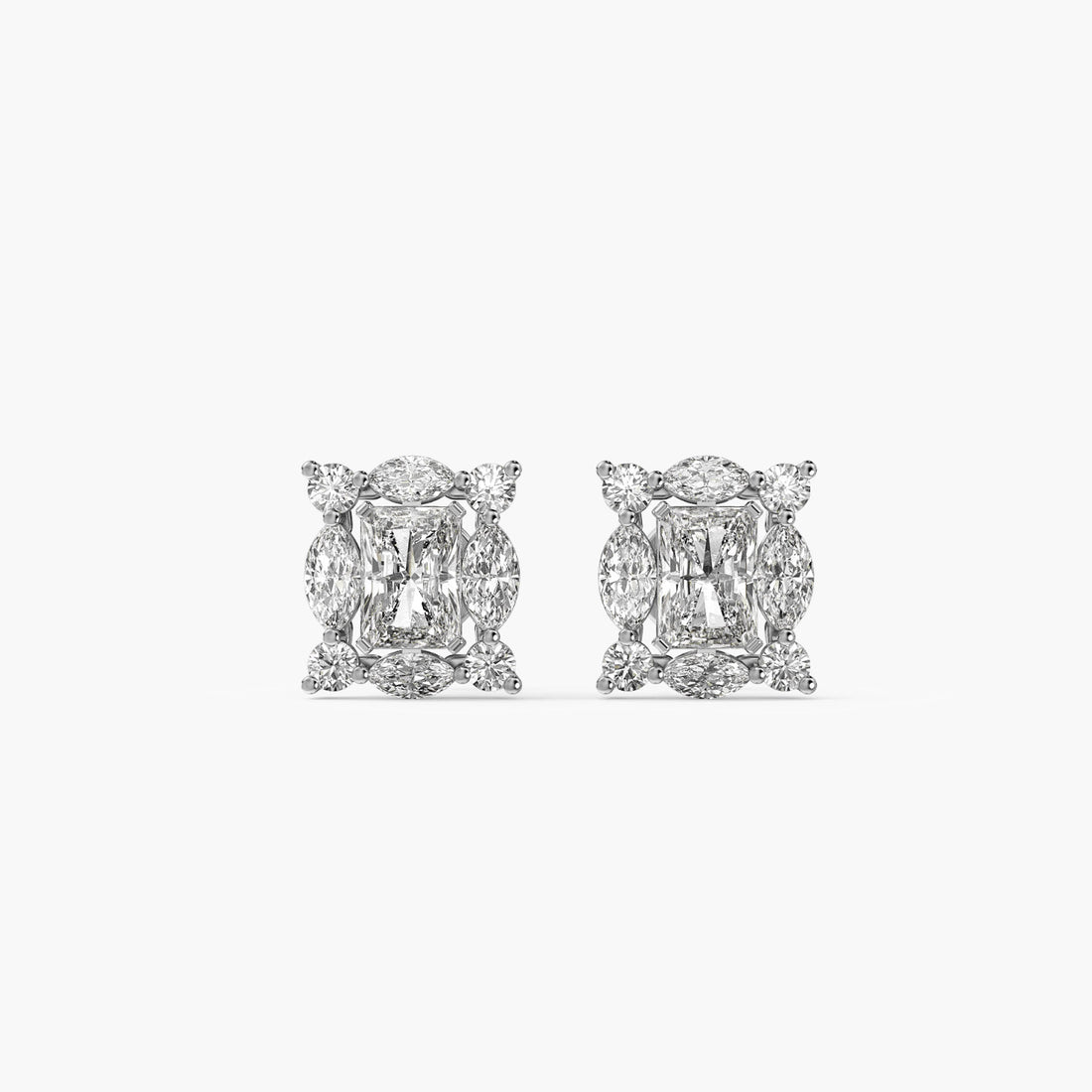 Regal Radiance Stud Earrings - Front View in White Gold - Diamond Earring by Moena