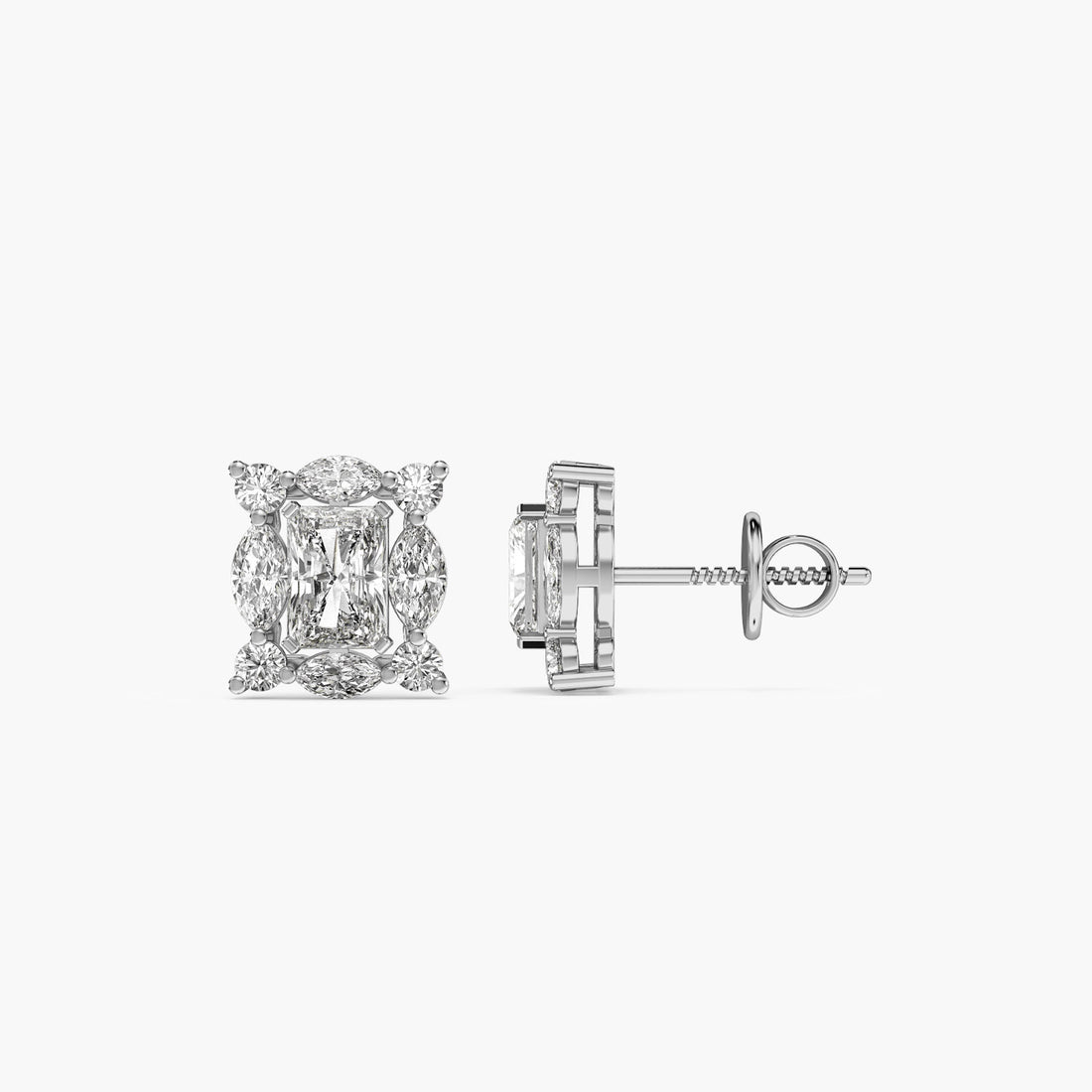 Regal Radiance Stud Earrings - Side View in White Gold - Diamond Earring by Moena